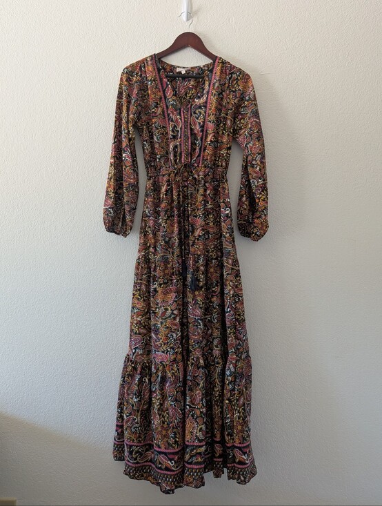 Boemos Dresses & Skirts - Boemo Anthropologie Boho Paisley Tiered Maxi Dress Long Sleeve Size S